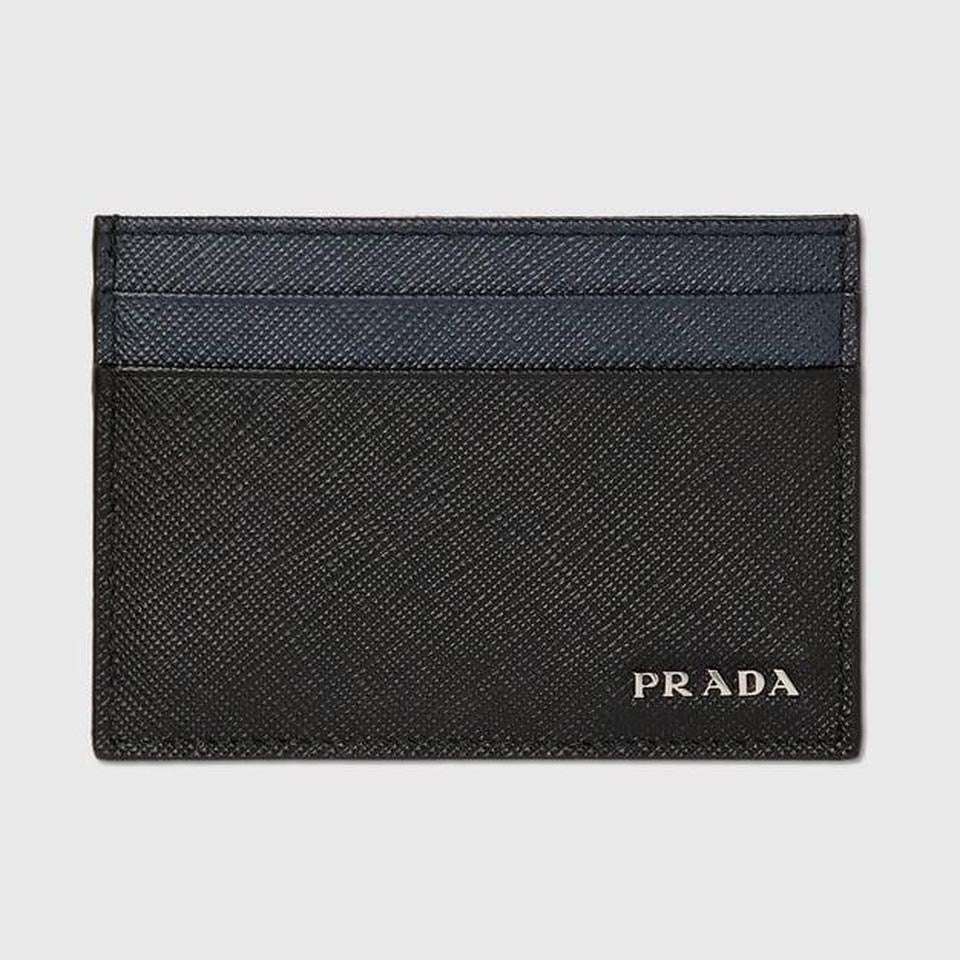 Prada Saffiano Leather Card Holder Blue