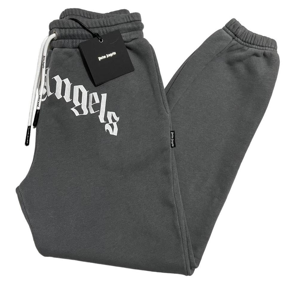 DARK GREY CURVED LOGO SWEATPANTS in grey - Palm Angels® Official