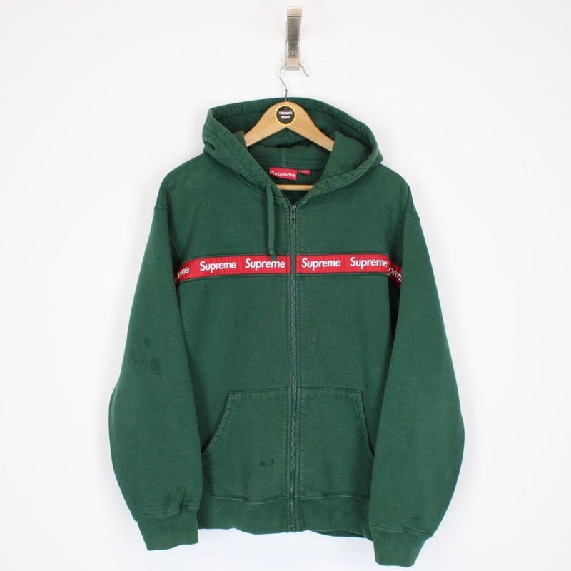 supreme text stripe zip up hooded