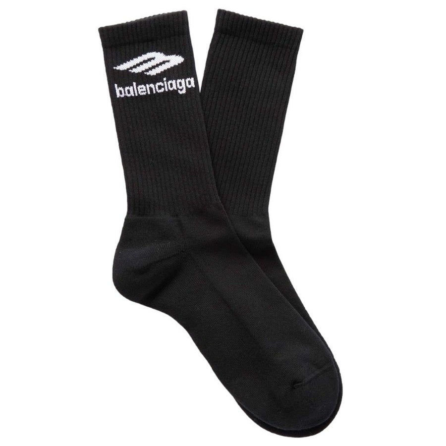 Balenciaga White and Black Logo Jacquard 3B Socks Freshmans Archive