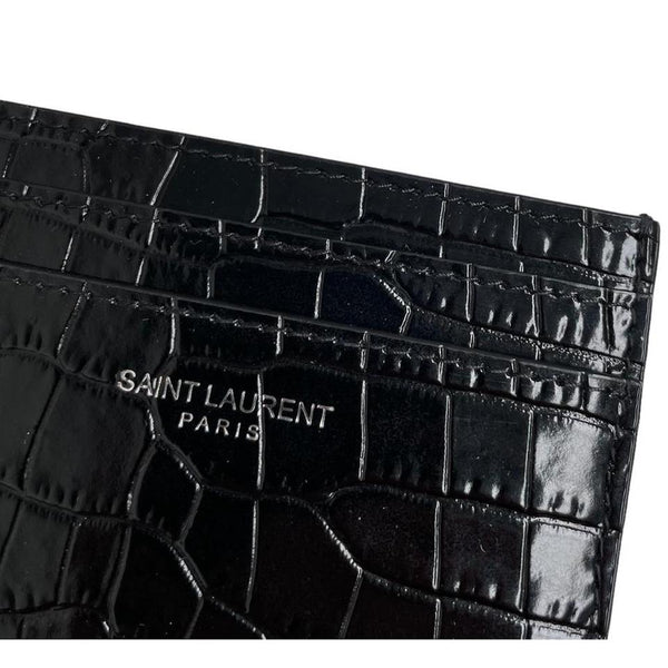 Saint Laurent Crocodile Embossed Leather Card Holder