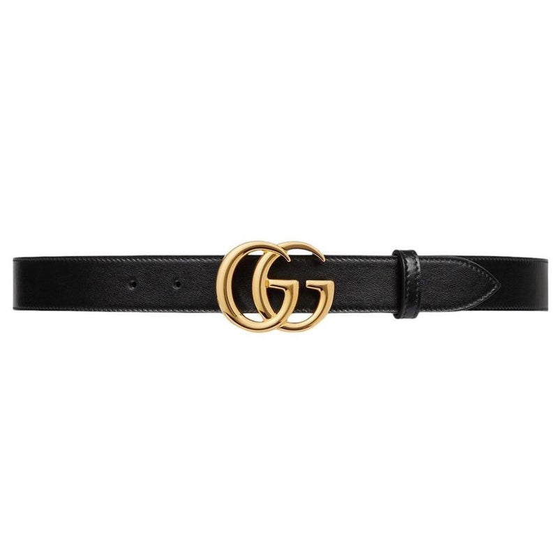 Gucci GG Marmont Wide Leather Belt with Shiny Buckle