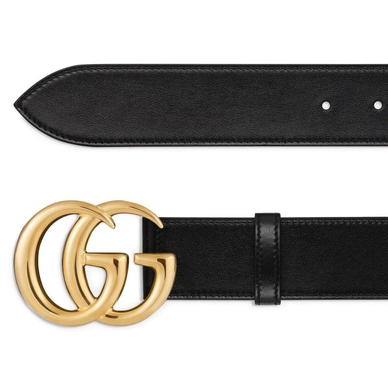 Gucci GG Marmont Wide Leather Belt with Shiny Buckle