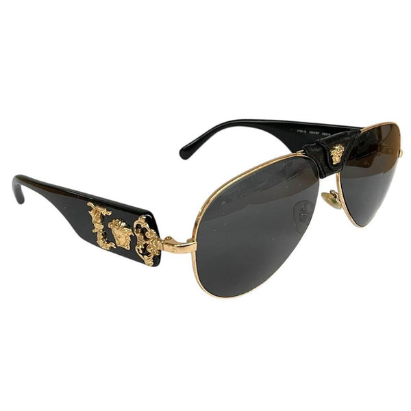 Versace Black and Gold 2150-Q Medusa Aviator Sunglasses