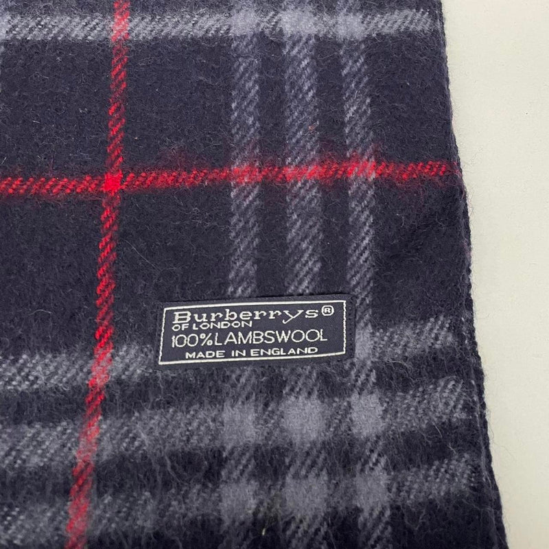 Vintage 90s Burberry Navy Blue Nova Check Lambswool Scarf