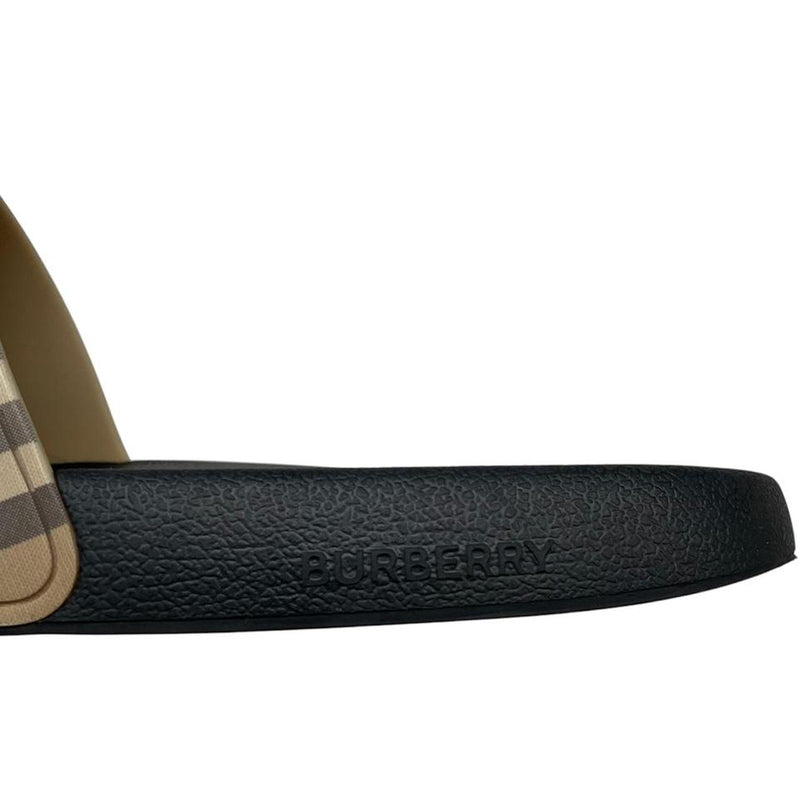 Burberry Tan Brown and Black Nova Check Furley Slides