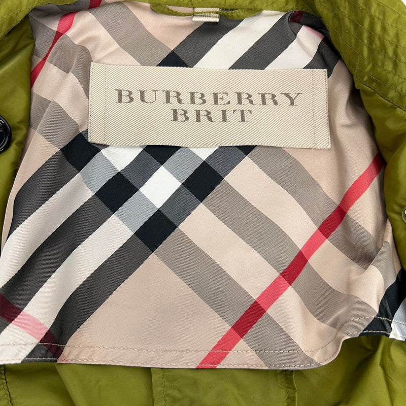 Burberry Brit Green Nova Check Double Breasted Belted Nylon Trench Coat