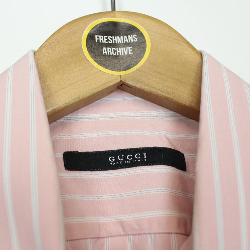 Gucci Pink and White Striped Long Sleeve Cotton Formal Shirt