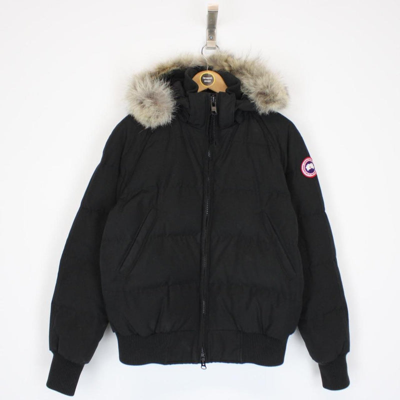 Canada Goose Black Savona Bomber Down Jacket with Fur Trim