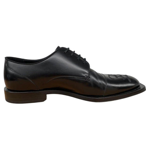 Fendi Black Calligraphy Leather Derby Lace Up Dress Shoes