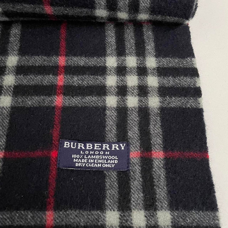 Vintage 90s Burberry Navy Blue Nova Check Lambswool Scarf