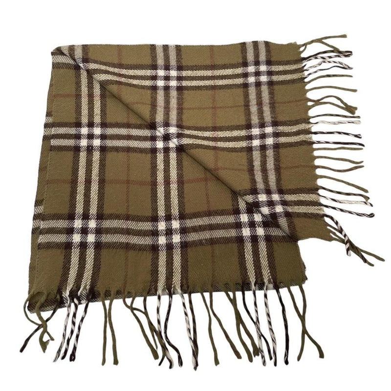 Vintage 90s Burberry Green Nova Check Lambswool Scarf