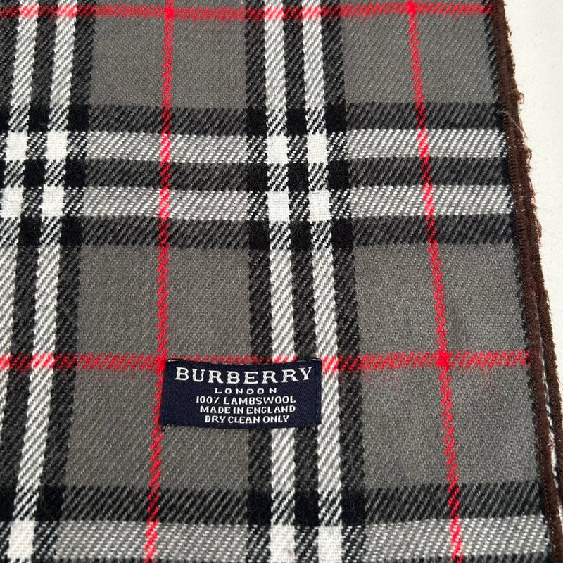 Vintage 90s Burberry Dark Grey Nova Check Lambswool Scarf