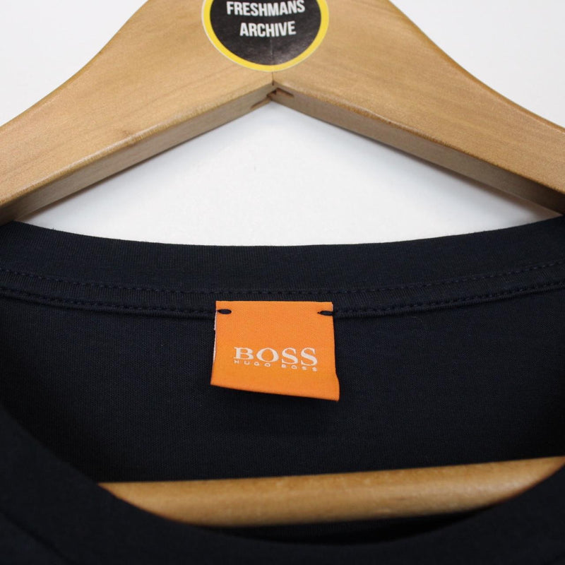 Hugo Boss Navy Blue and Orange Short Sleeve Logo Cotton T-Shirt