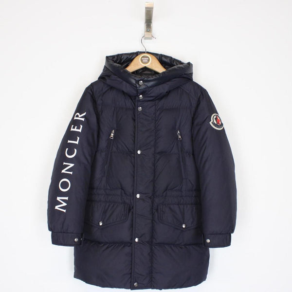 Moncler Nil Navy Blue and White Full Zip Waterproof Down Puffer Jacket