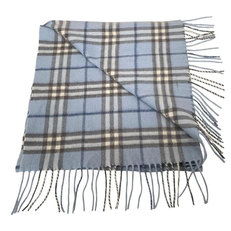 Vintage 90s Burberry Light Blue Nova Check Cashmere Scarf