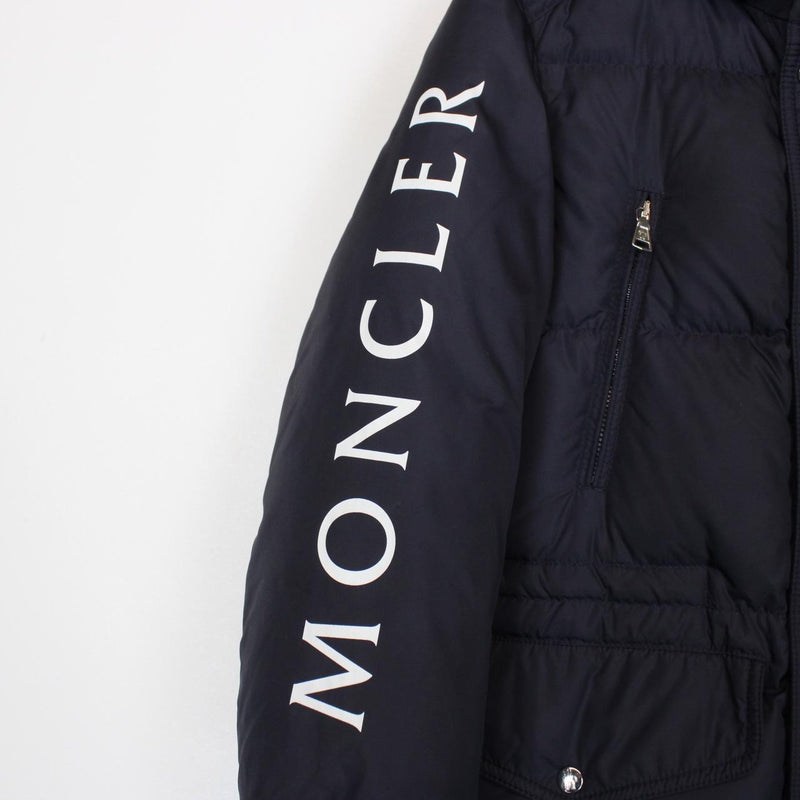 Moncler Nil Navy Blue and White Full Zip Waterproof Down Puffer Jacket