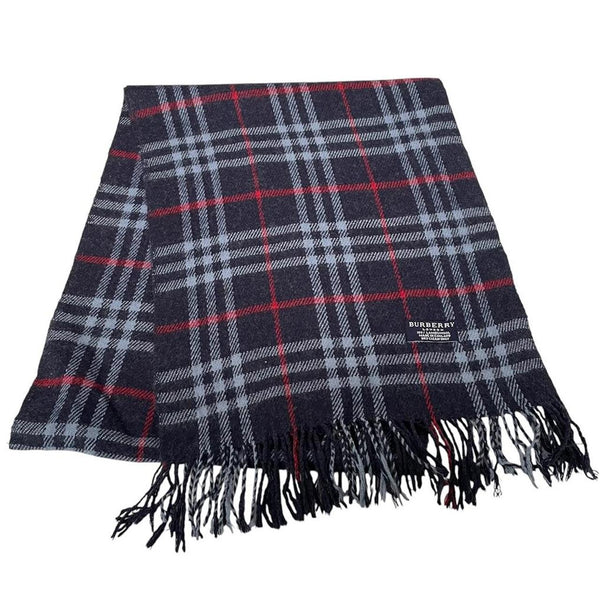 Vintage 90s Burberry Navy Blue Nova Check Lambswool Scarf