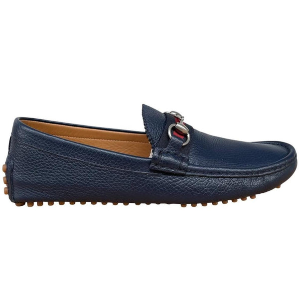 Gucci Navy Blue Interlocking G Leather Driving Shoe Loafers