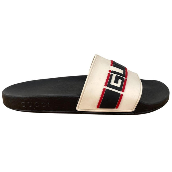 Gucci Ecru Black and Beige Logo Slides