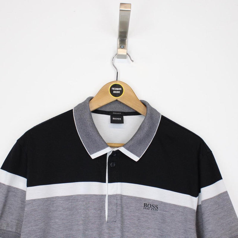 Hugo Boss Black, White and Grey Short Sleeve Polo Shirt