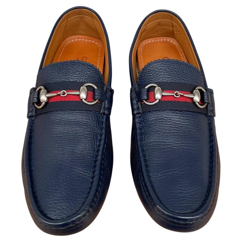 Gucci Navy Blue Interlocking G Leather Driving Shoe Loafers