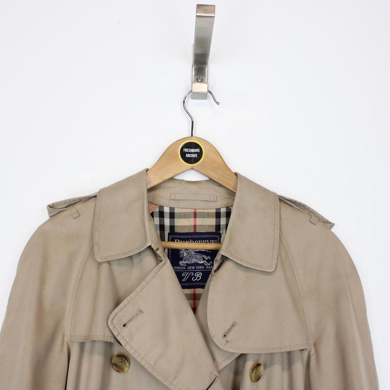 Vintage 90s Burberry Beige Nova Check Double Breasted Belted Trench Coat