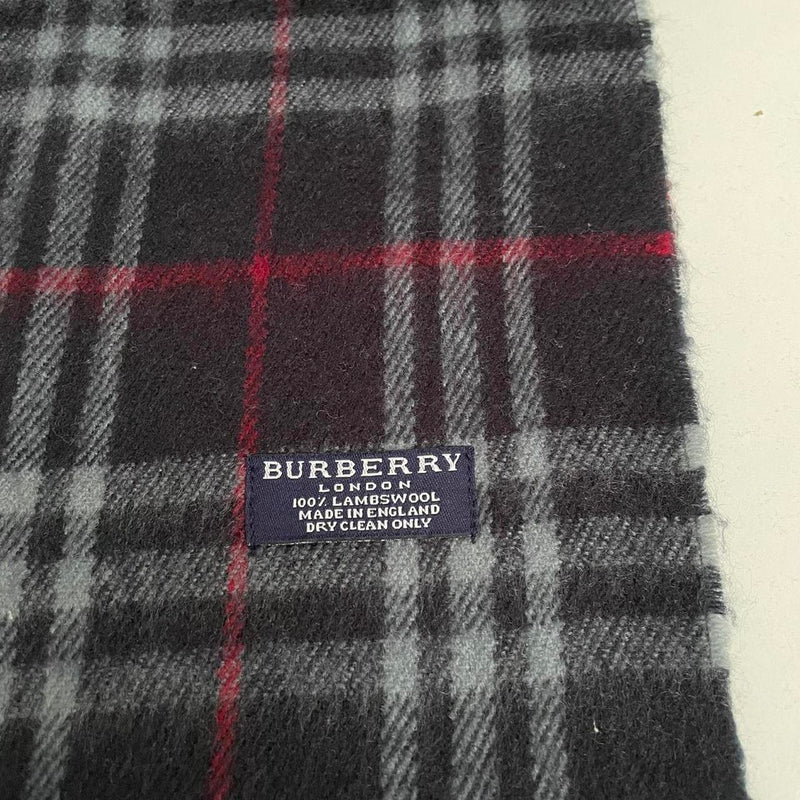 Vintage 90s Burberry Dark Navy Blue Nova Check Lambswool Scarf