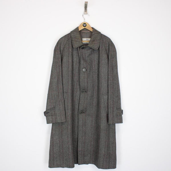 Vintage 90s Aquascutum Black and Grey Tweed Lambswool Overcoat