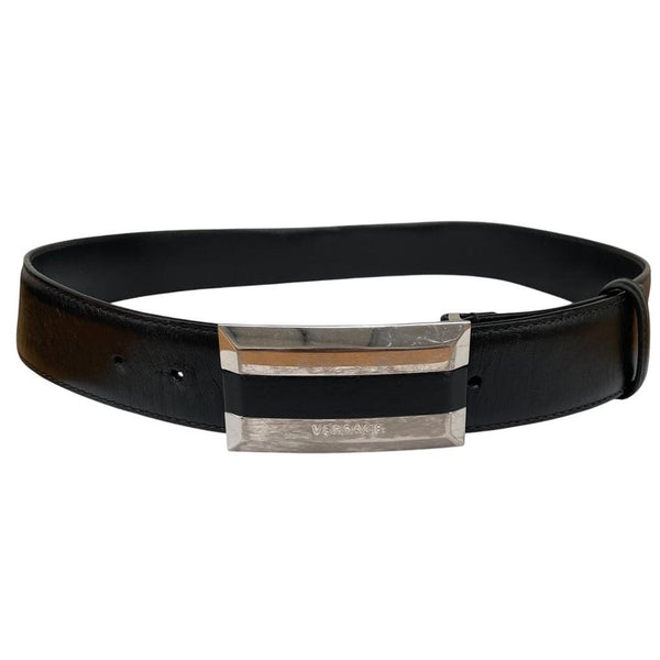 Versace Black and Silver Leather Belt