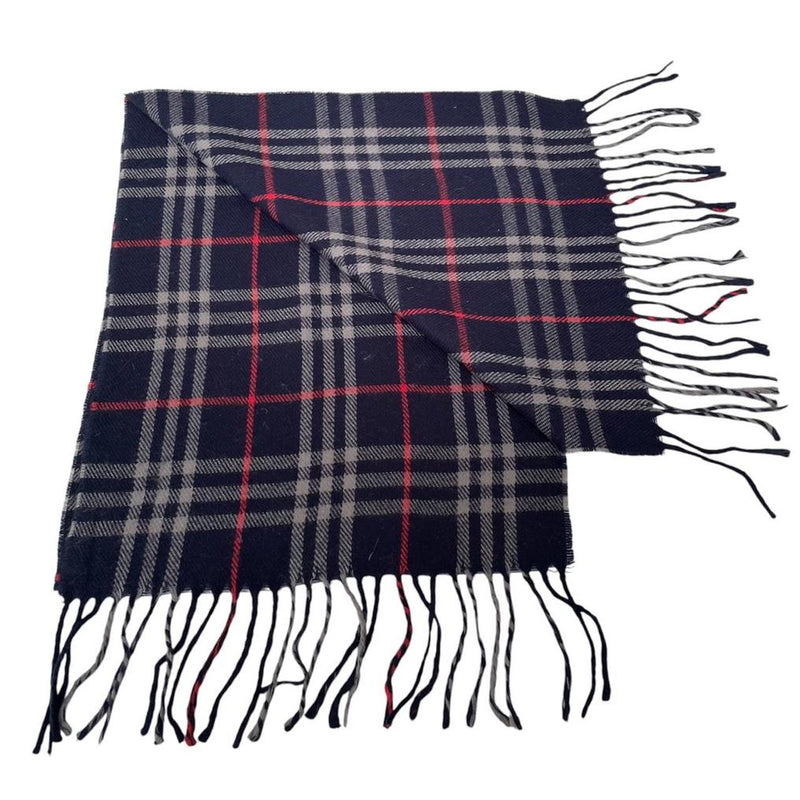 Vintage 90s Burberry Navy Blue Nova Check Lambswool Scarf