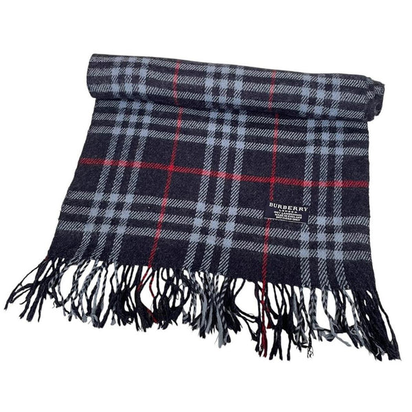 Vintage 90s Burberry Navy Blue Nova Check Lambswool Scarf