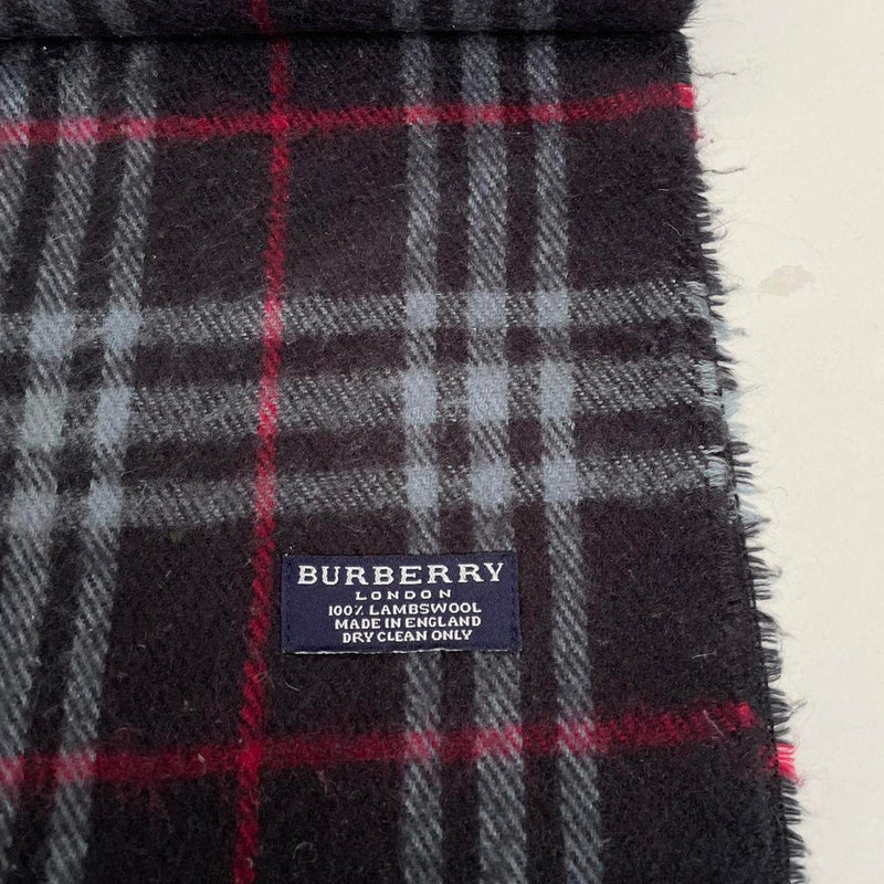 Vintage 90s Burberry Dark Navy Blue Nova Check Lambswool Scarf