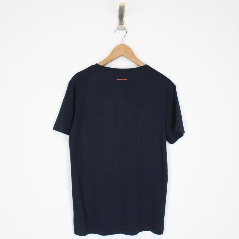 Hugo Boss Navy Blue and Orange Short Sleeve Logo Cotton T-Shirt