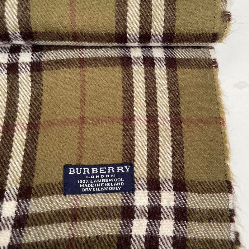 Vintage 90s Burberry Green Nova Check Lambswool Scarf