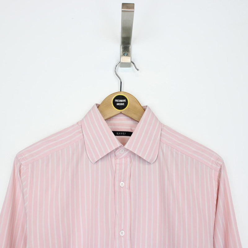 Gucci Pink and White Striped Long Sleeve Cotton Formal Shirt