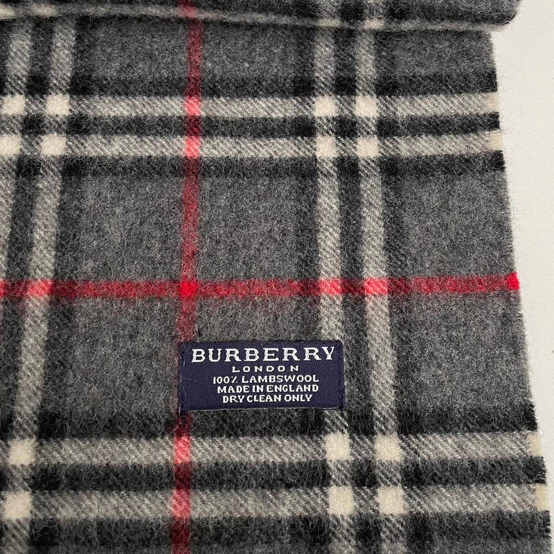 Vintage 90s Burberry Dark Grey Nova Check Lambswool Scarf