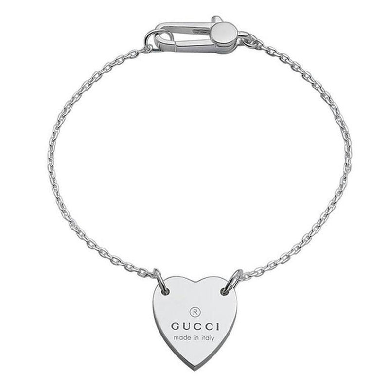 Gucci Trademark Heart Pendant Sterling Silver Necklace and Bracelet