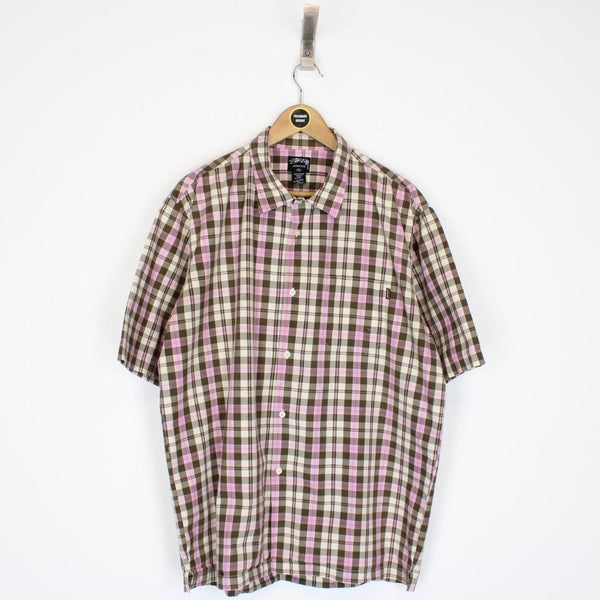 Vintage 90s Stussy Multicoloured Checked Short Sleeve Cotton Shirt