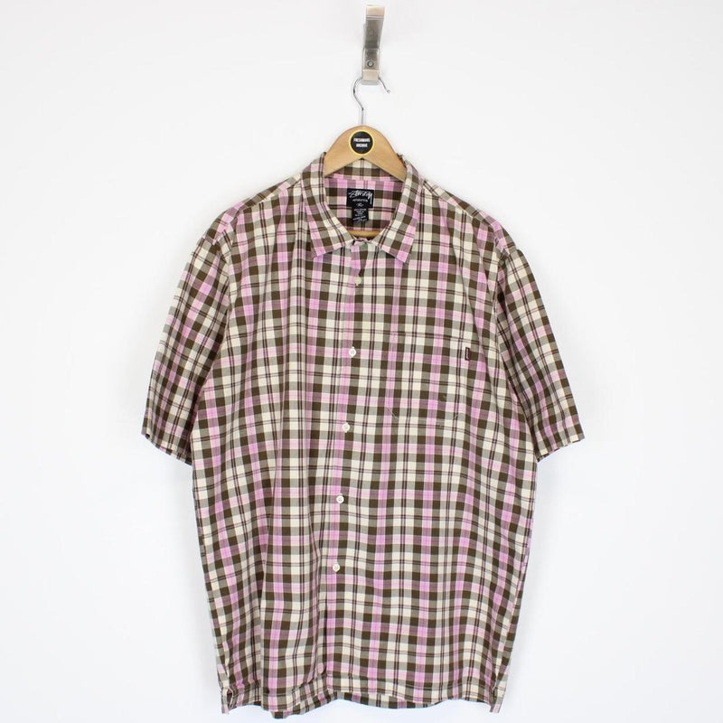 Vintage 90s Stussy Multicoloured Checked Short Sleeve Cotton Shirt