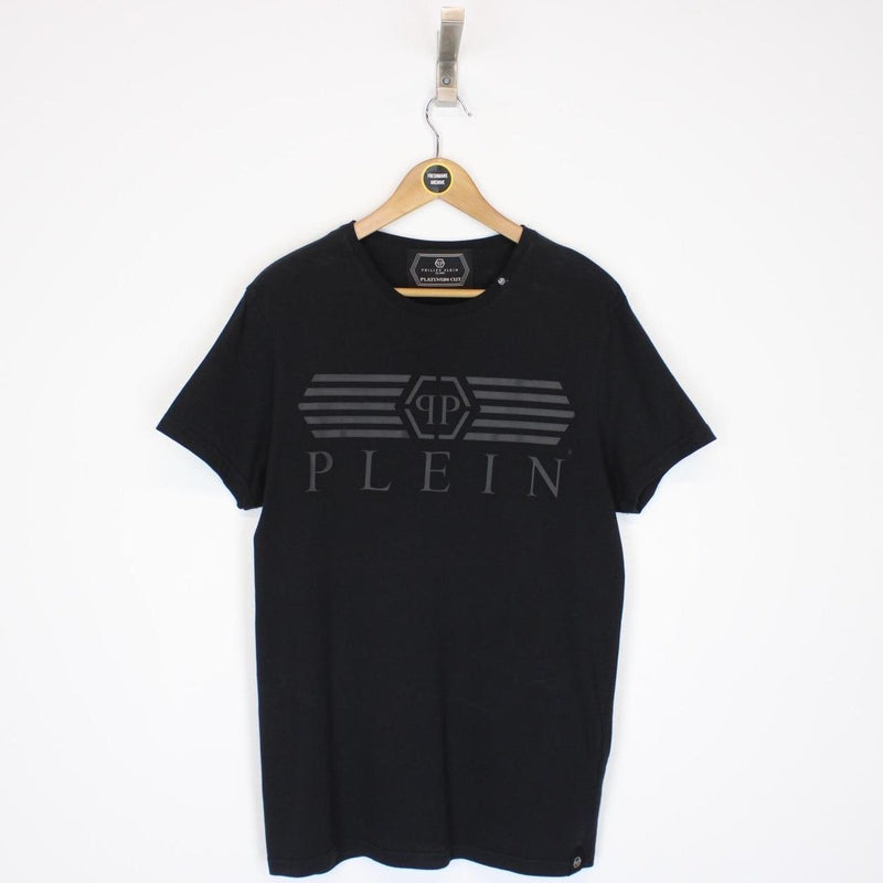 Philipp Plein Platinum Cut Black Logo Print Short Sleeve T-Shirt