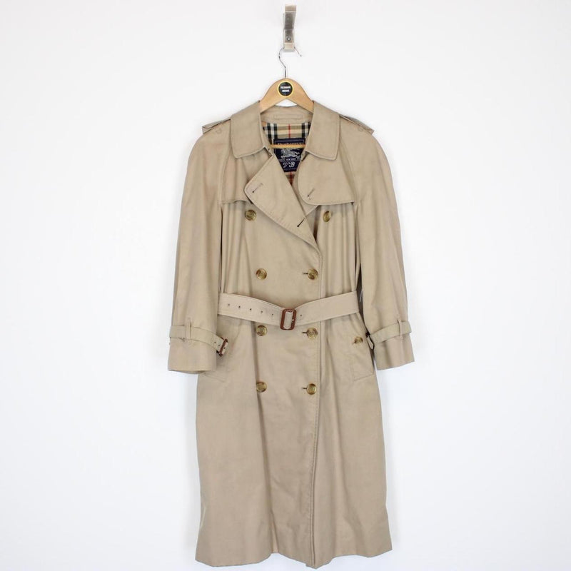 Vintage 90s Burberry Beige Nova Check Double Breasted Belted Trench Coat