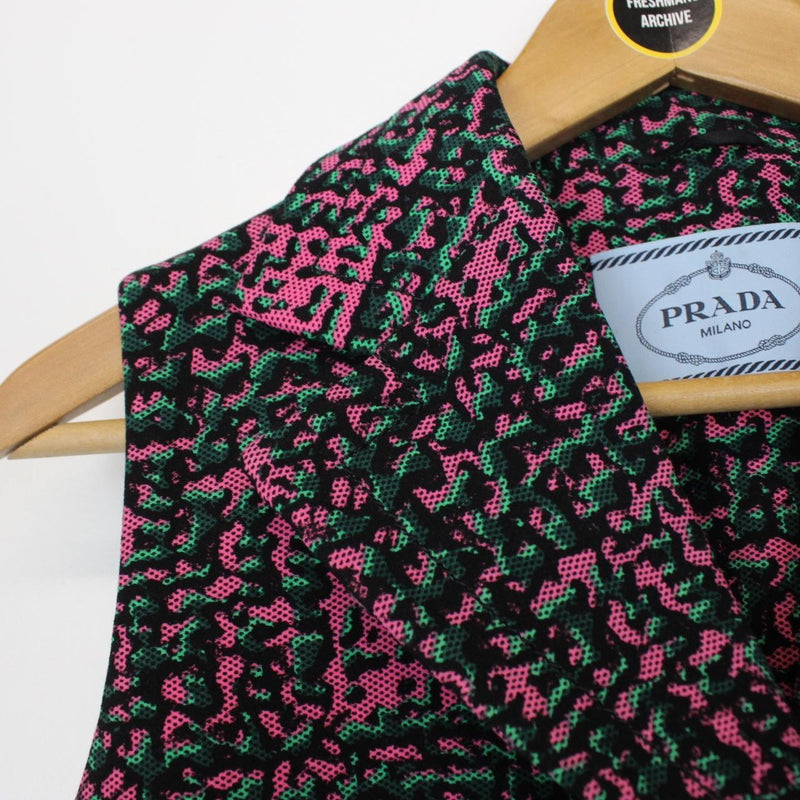 Prada 2015 Pink, Green and Black Collared Blazer Dress