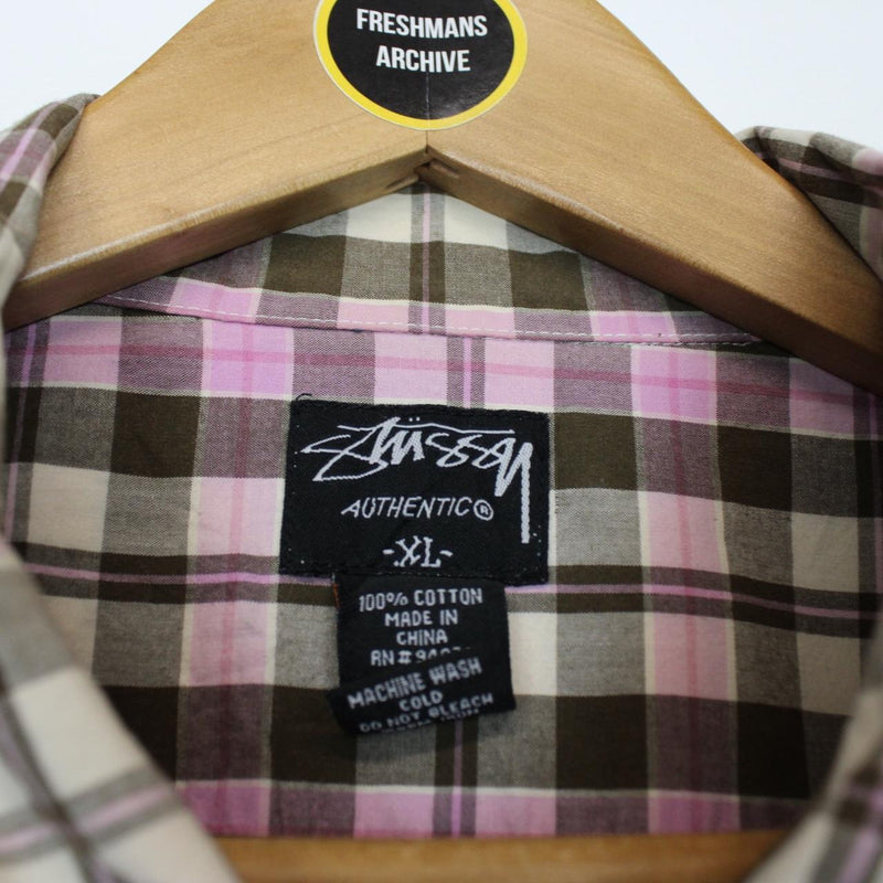 Vintage 90s Stussy Multicoloured Checked Short Sleeve Cotton Shirt