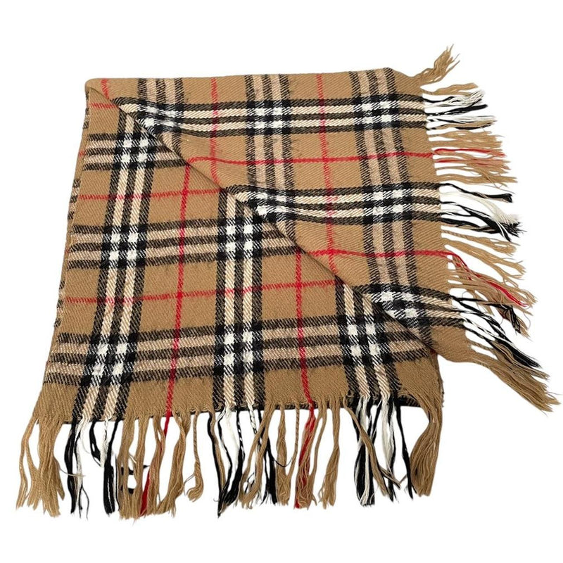 Vintage 90s Burberry Tan Brown Nova Check Lambswool Scarf