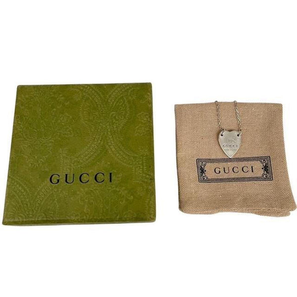 Gucci Trademark Heart Pendant Sterling Silver Necklace and Bracelet