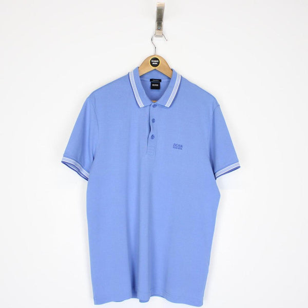 Hugo Boss Blue and White Short Sleeve Cotton Polo Shirt