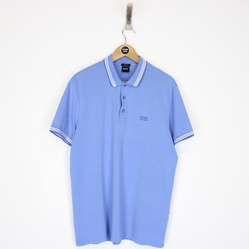 Hugo Boss Blue and White Short Sleeve Cotton Polo Shirt