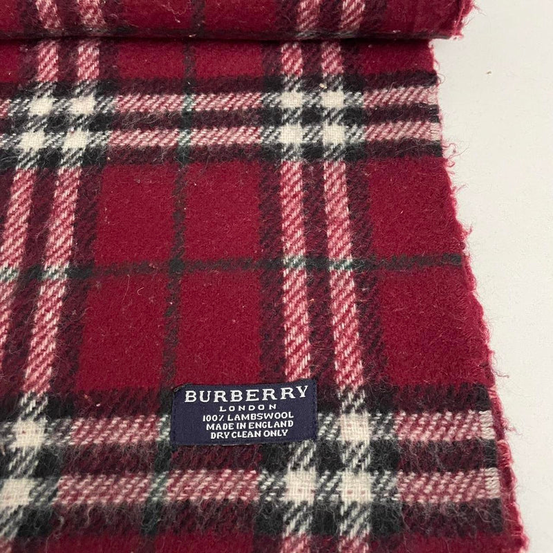 Vintage 90s Burberry Burgundy Nova Check Lambswool Scarf