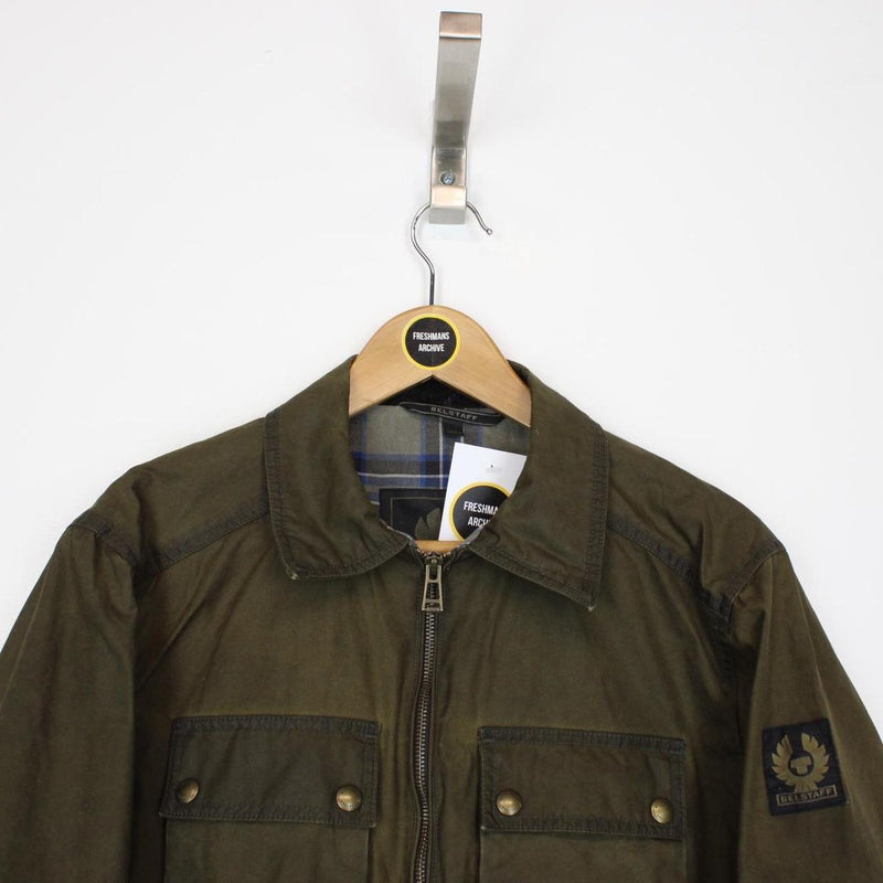 Belstaff Khaki Green Dunstall Full Zip Wax Cotton Jacket